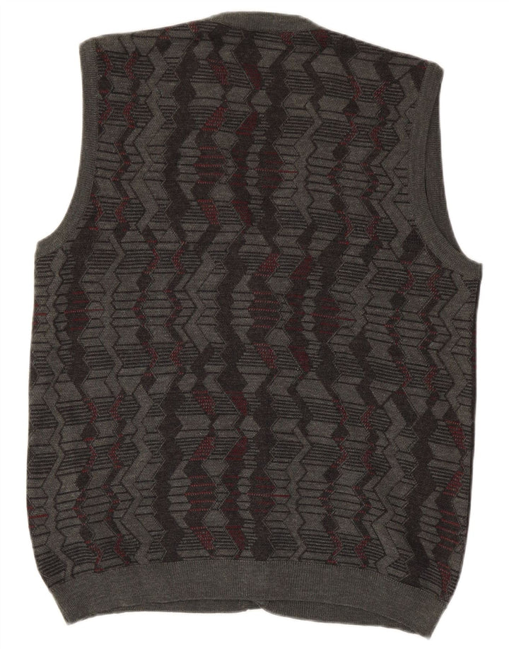 Montecatini Herren-Strickjacke, ärmellos, XL, graue, geometrische Wolle