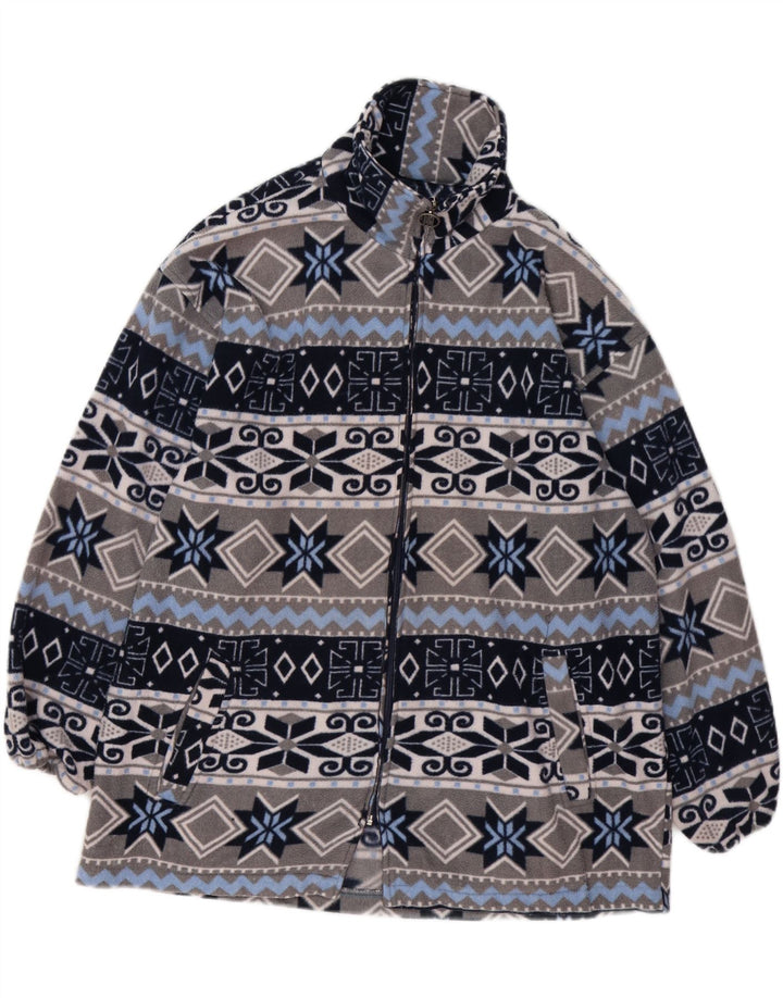 VINTAGE Herren Fleecejacke UK 40 Large Grey Fair Isle