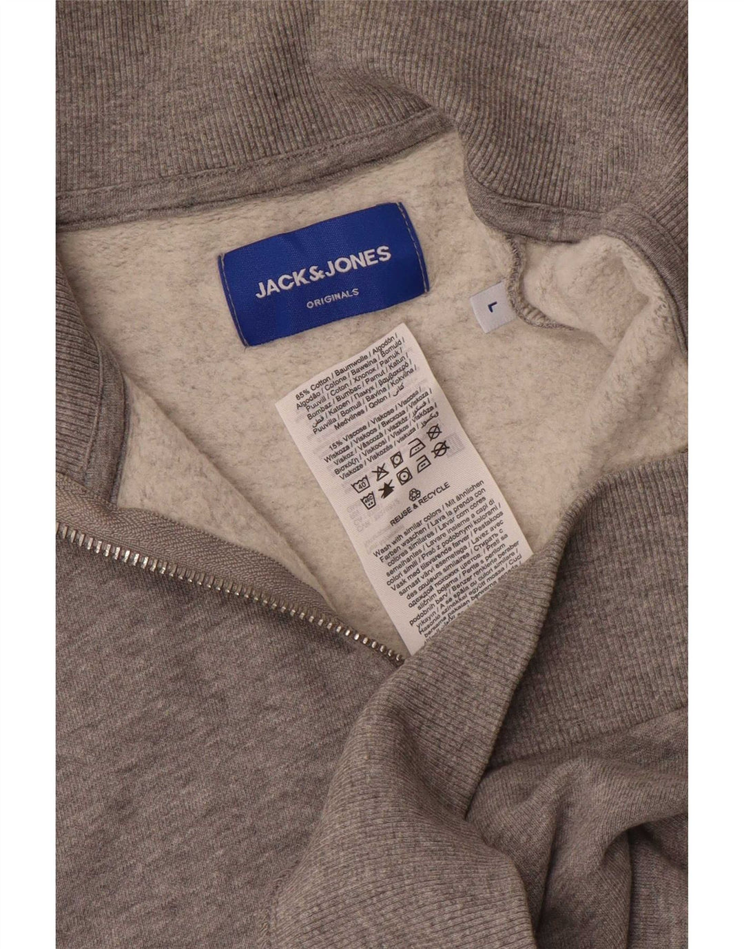 Jack & Jones Herren-Sweatshirt mit grafischem Reißverschluss, Größe L, grau gefleckt