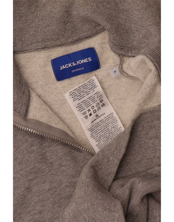 Jack & Jones Herren-Sweatshirt mit grafischem Reißverschluss, Größe L, grau gefleckt