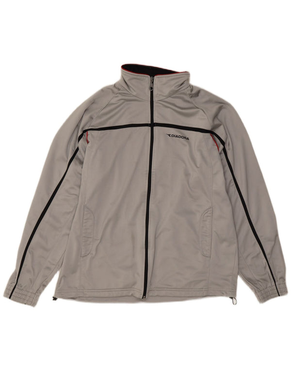 Diadora Herren-Trainingsanzug-Top-Jacke, UK 40, mittelgraues Polyester