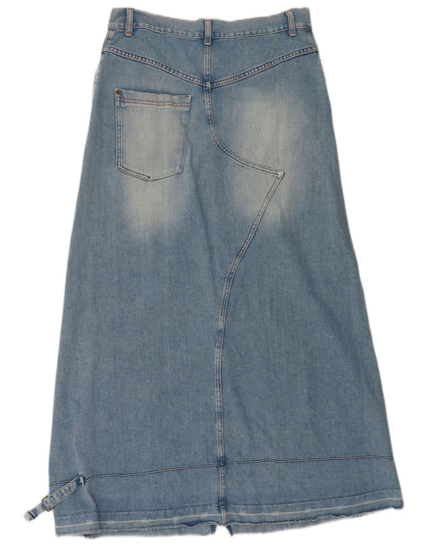 Benetton Damen-Jeansrock mit hoher Taille, Größe 44, mittelgroß, W34, blaue Baumwolle
