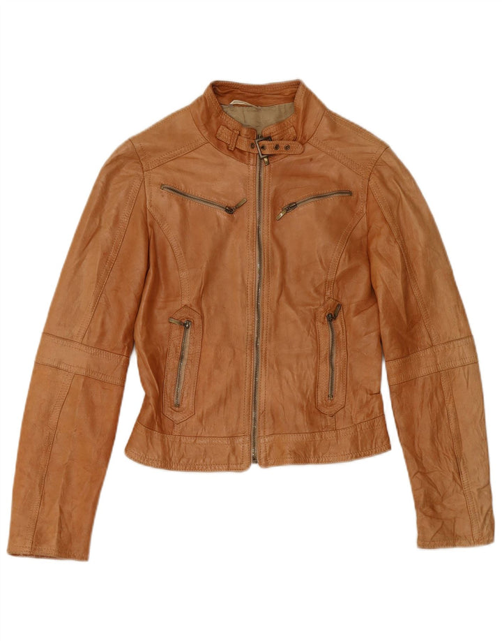 XETRA Damen Leder Bikerjacke UK 8 Small Beige