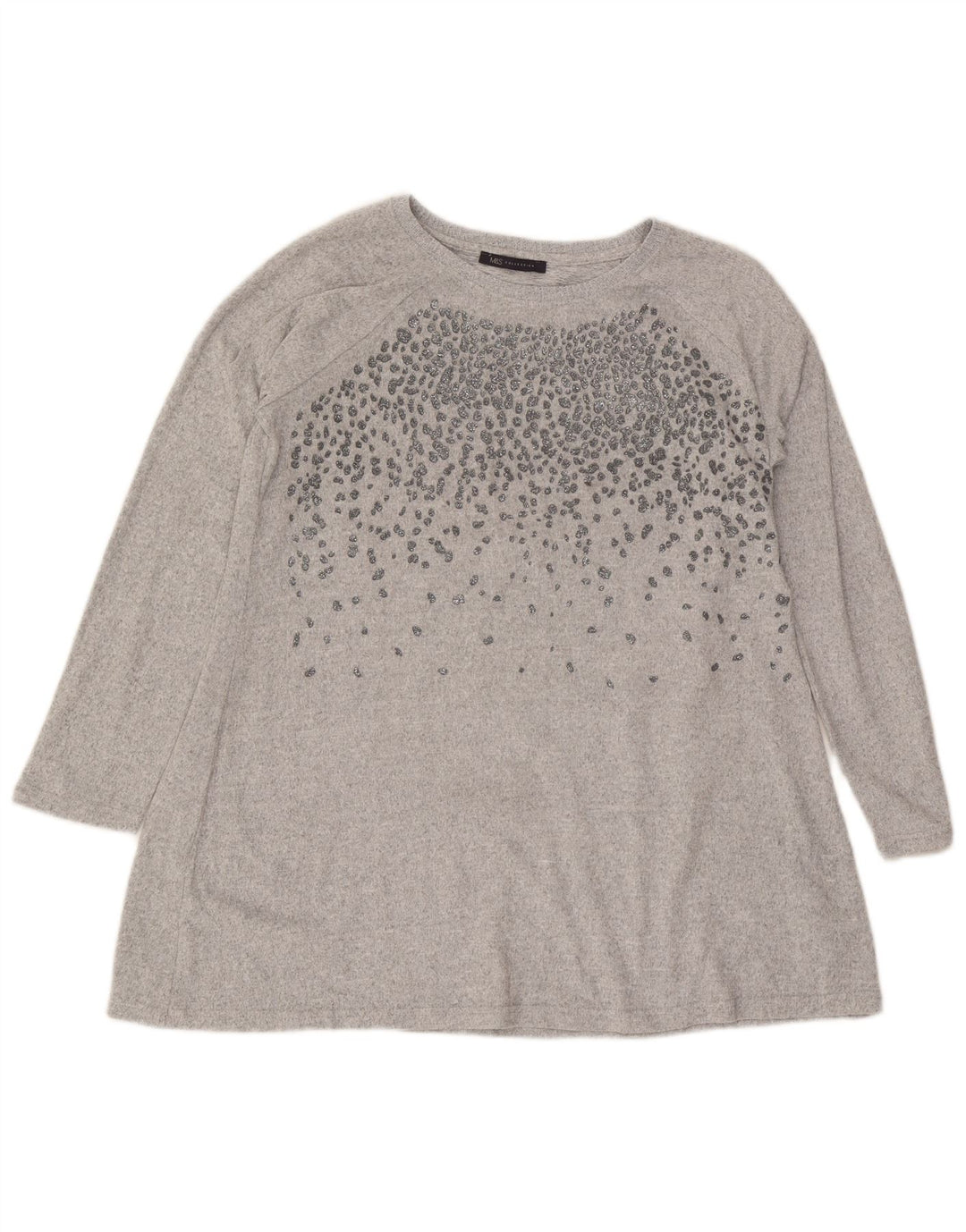 Marks & Spencer Damen Langarm-Tunika-Oberteil UK 16 Large Grau Polyester