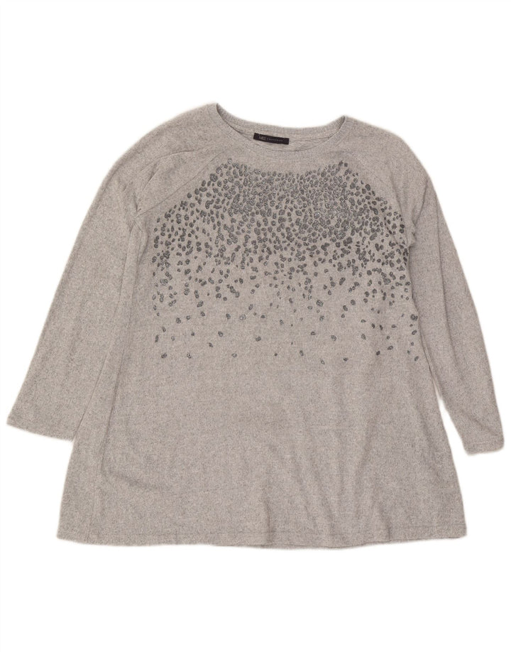Marks & Spencer Damen Langarm-Tunika-Oberteil UK 16 Large Grau Polyester