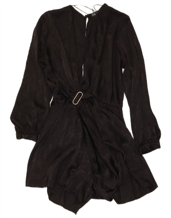 ZARA Womens Loose Fit Belted Playsuit UK 6 XS  Black Polyester