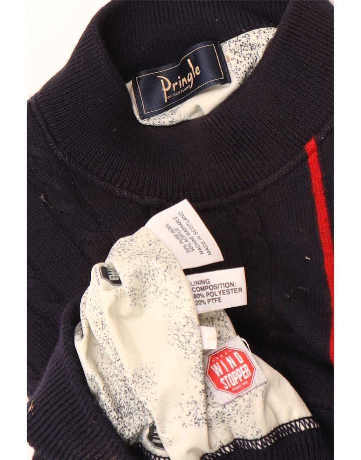 Pringle Herren-Pullover mit Rollkragen, groß, marineblau, gestreift, Wolle
