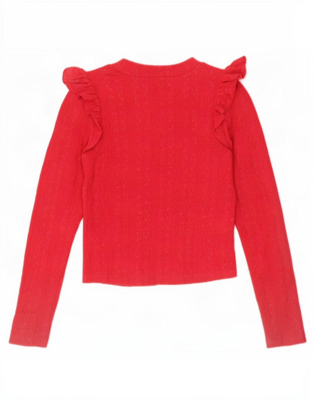 Zara Damen Crop Ruffle Front Top Langarm UK 8 Small Rot