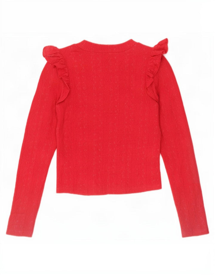 Zara Damen Crop Ruffle Front Top Langarm UK 8 Small Rot