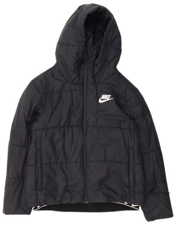 Nike Womens Graphic Hooded Wattierte Jacke UK 16 Large Schwarz Polyester