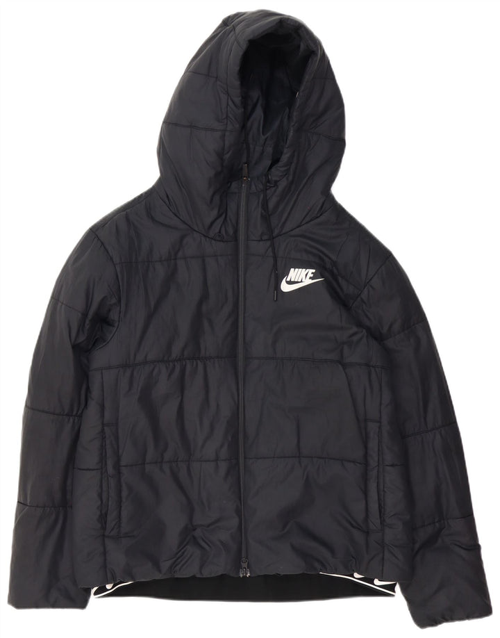 Nike Womens Graphic Hooded Wattierte Jacke UK 16 Large Schwarz Polyester