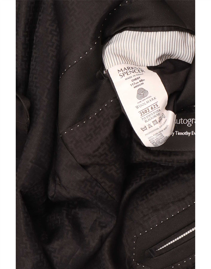 Marks & Spencer Herren-Blazer mit 1 Knopf, UK 46, XL, Schwarz, Schurwolle