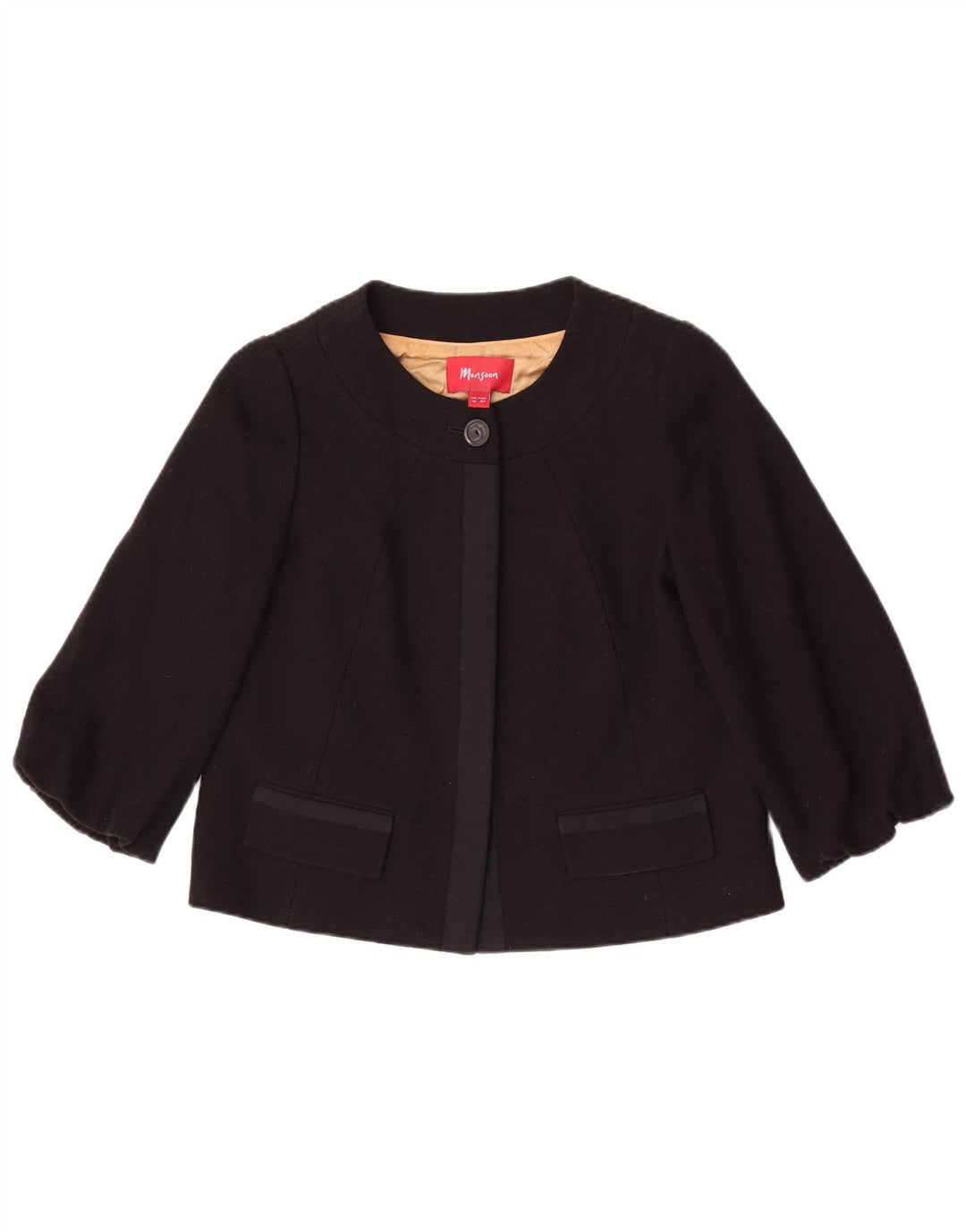 Monsoon Damen-Bolerojacke mit 3/4-Ärmeln, UK-Gr. 10, Größe S, schwarze Wolle