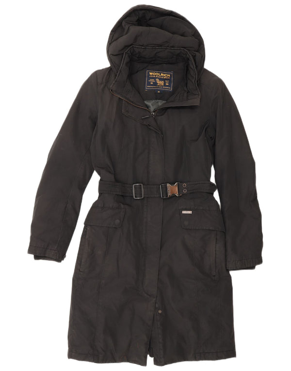 Woolrich Wattierter Damenmantel mit Kapuze, UK 6 XS, schwarze Baumwolle