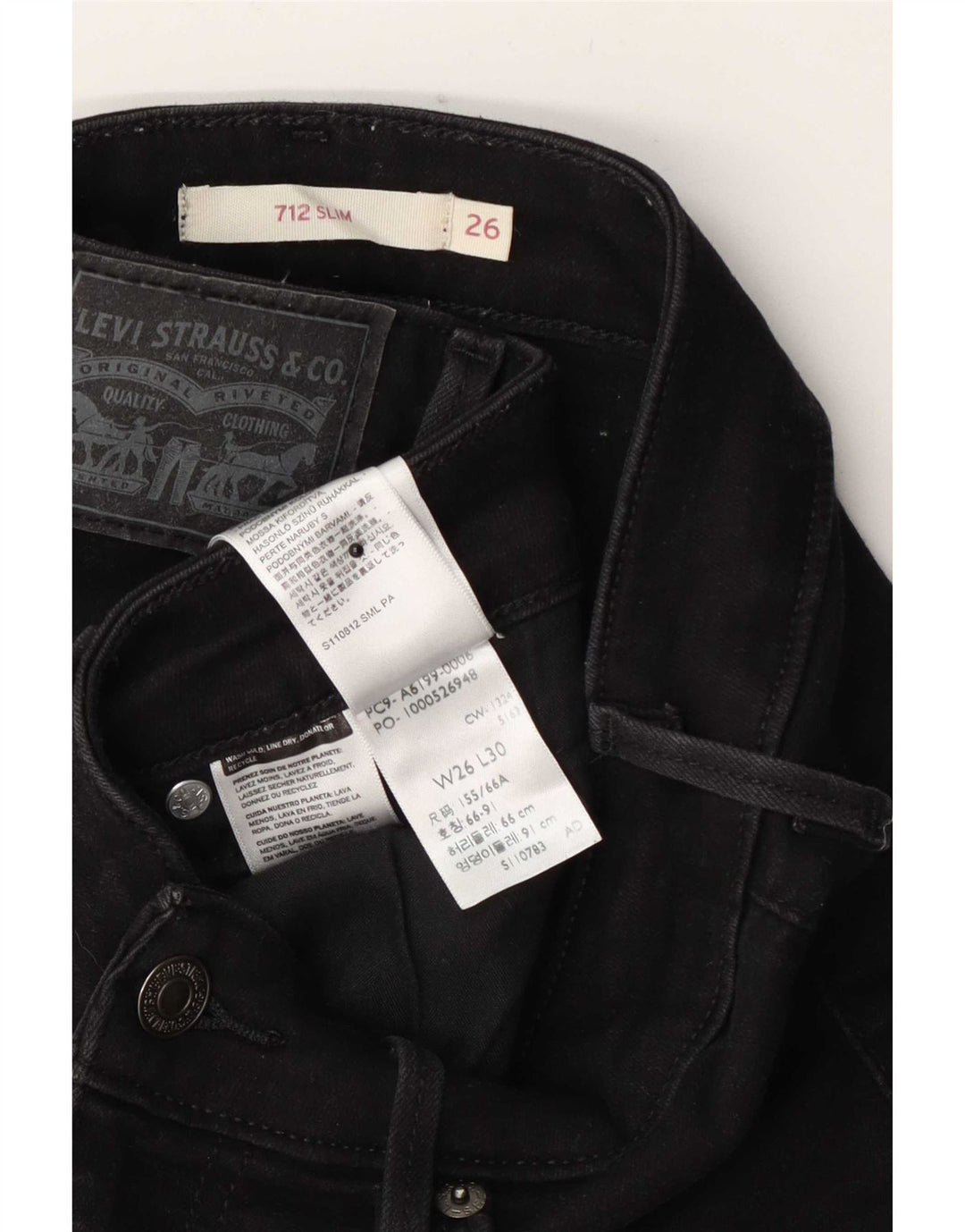Levi's Damen 712 Slim Jeans W26 L30 Schwarze Baumwolle