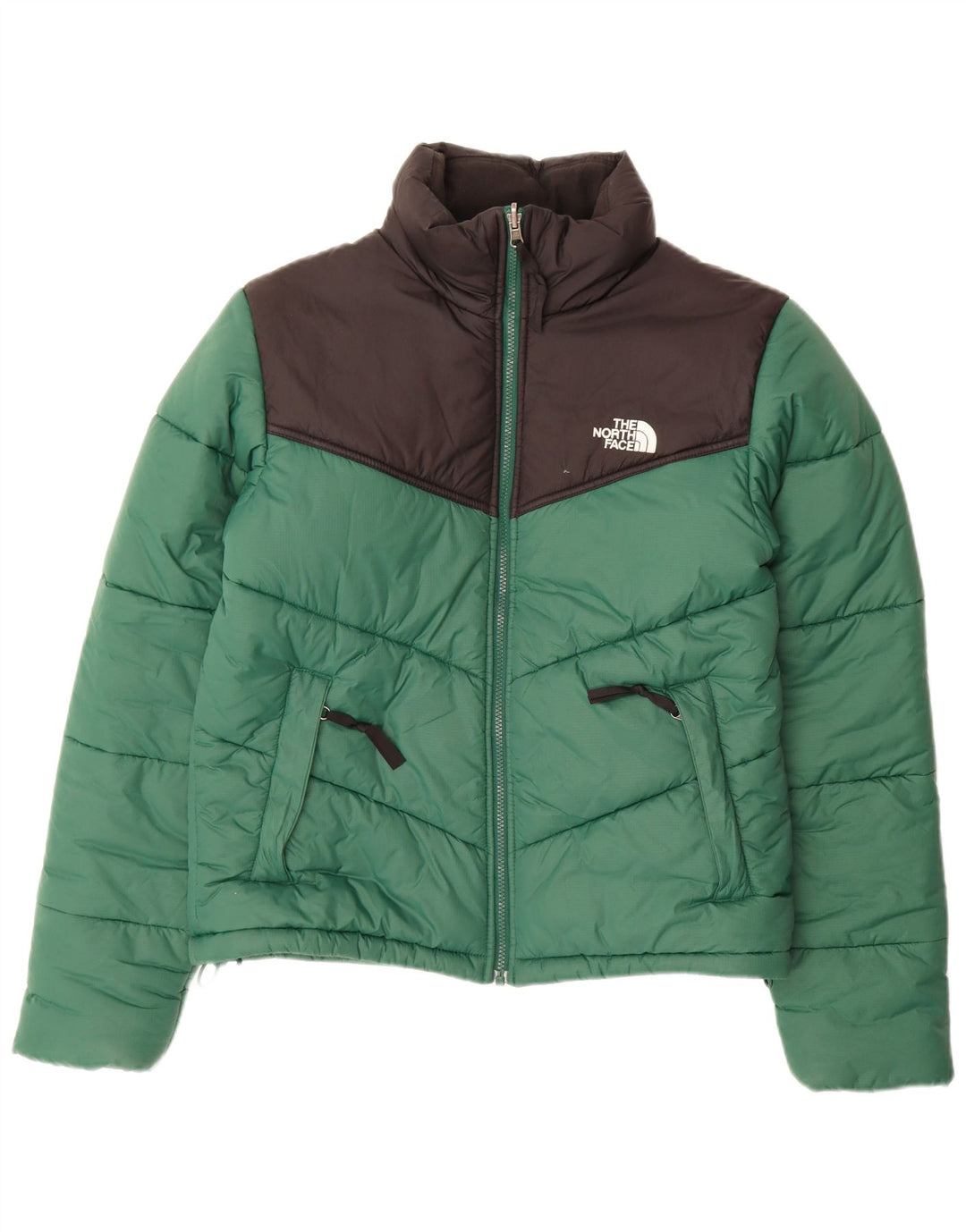 THE NORTH FACE Wattierte Herrenjacke UK 36 Small Grünes Colourblock-Nylon
