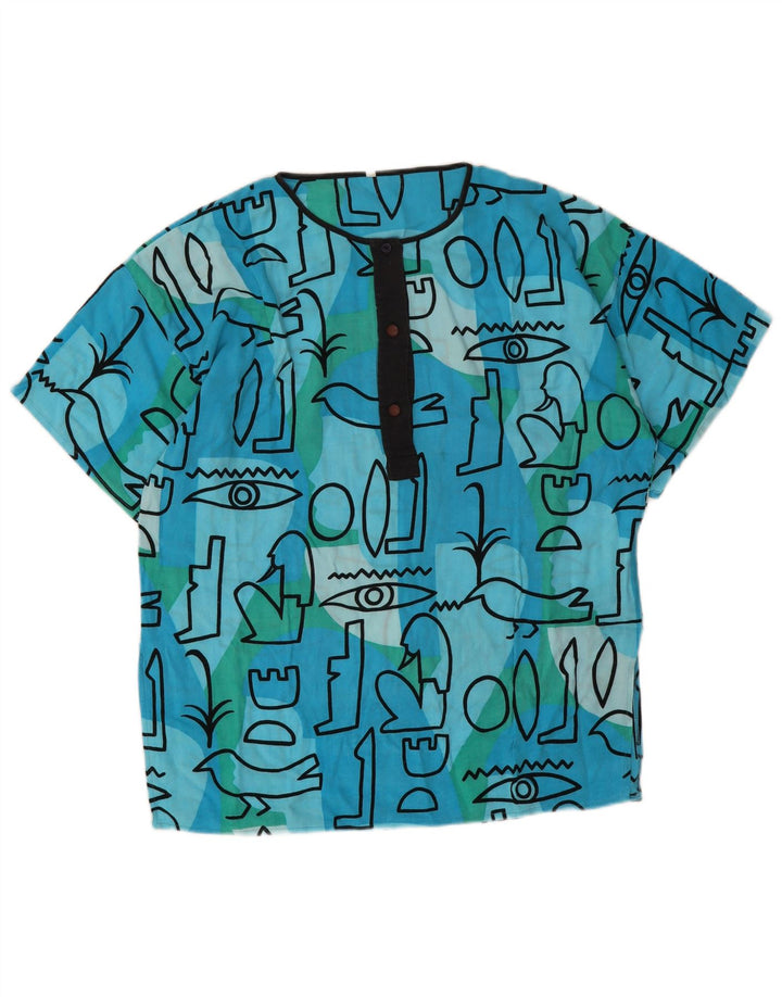 Vintage Damen Bluse Top EU 44 XL Blau Geometrisch