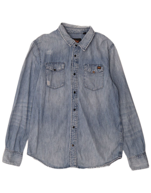 Superdry Herren-Jeanshemd XL aus blauer Baumwolle