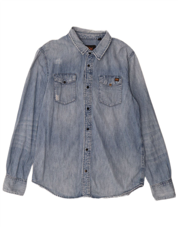 Superdry Herren-Jeanshemd XL aus blauer Baumwolle