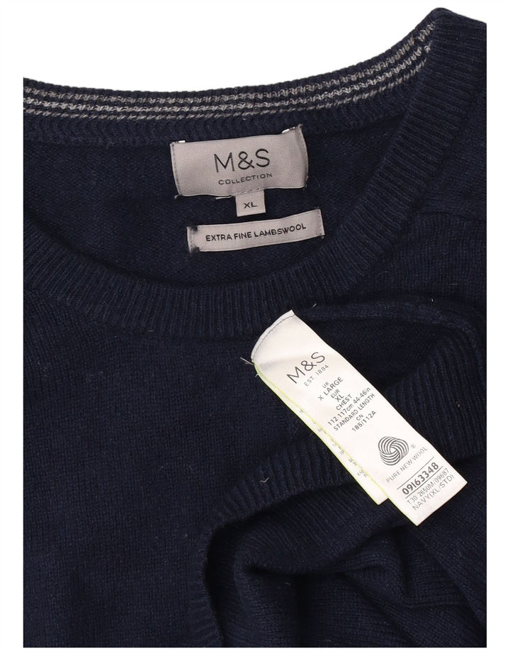 Marks & Spencer Herren-Pullover mit Rundhalsausschnitt, XL, marineblaue Lammwolle
