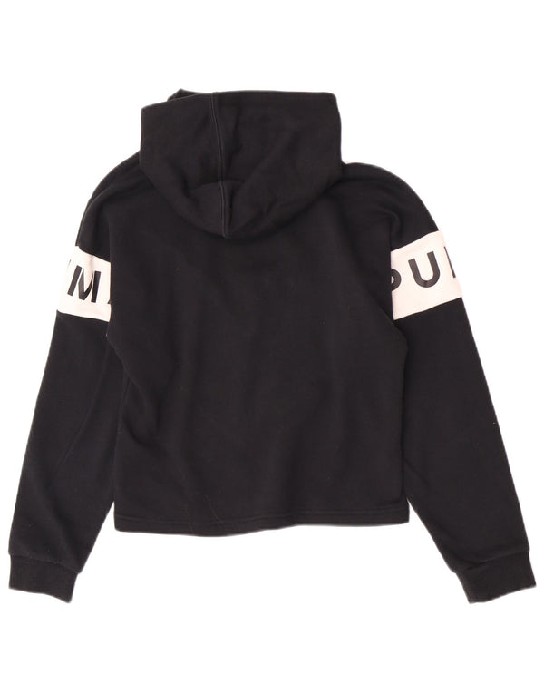 Puma Mädchen-Kapuzenpullover mit Grafik, 11–12 Jahre, schwarze Farbblock-Baumwolle