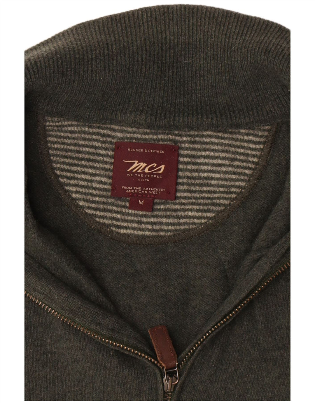 Marlboro Classics Herren-Pullover mit Reißverschluss am Hals, mittelgrüne Wolle