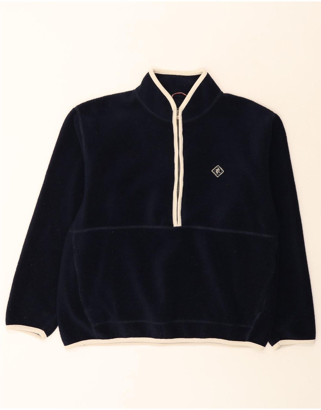White Stuff Herren-Fleecepullover mit Reißverschluss am Hals, groß, marineblaues Polyester