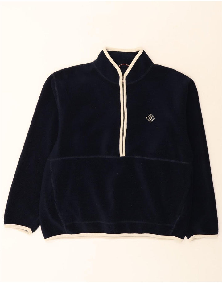 White Stuff Herren-Fleecepullover mit Reißverschluss am Hals, groß, marineblaues Polyester
