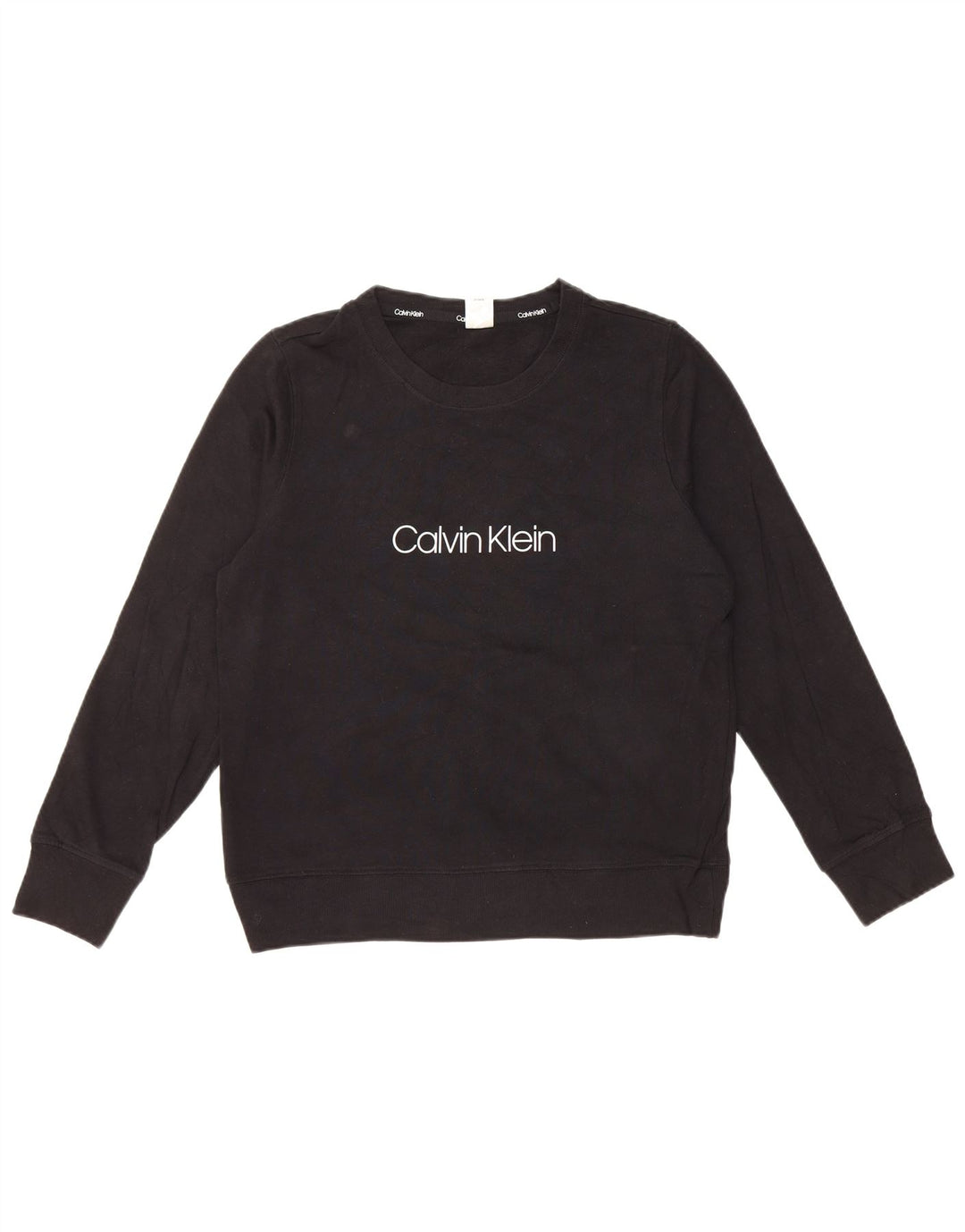 CALVIN KLEIN Damen Grafik-Sweatshirt-Pullover UK 14 Mittelschwarze Baumwolle