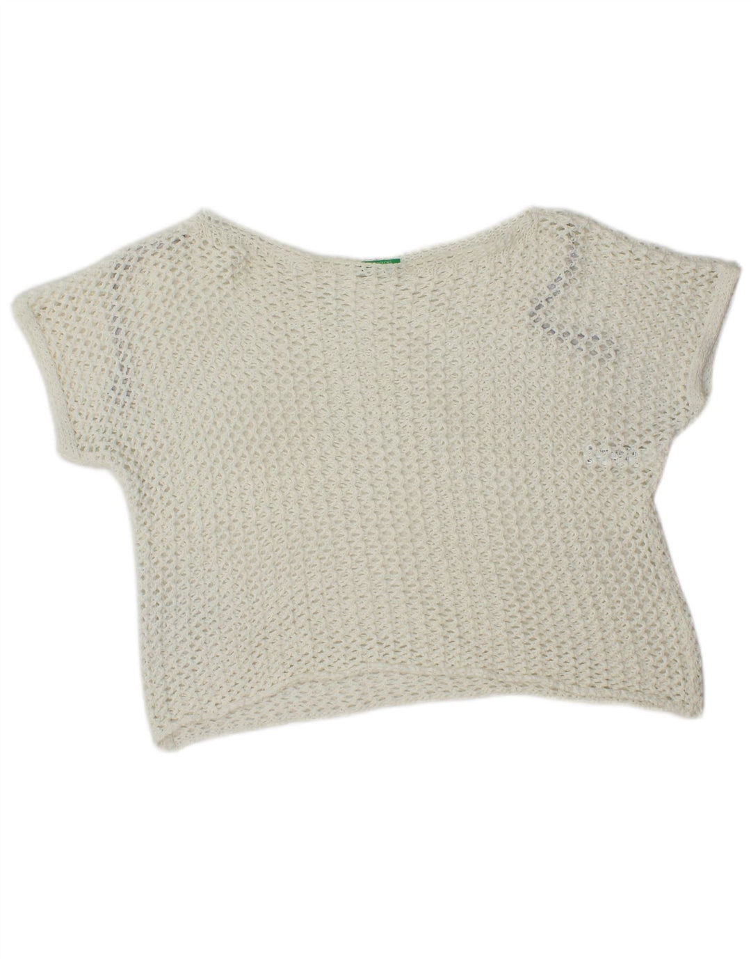 Benetton Damen Übergroßes Häkel-Crop-Top UK 10 Small Weiße Baumwolle