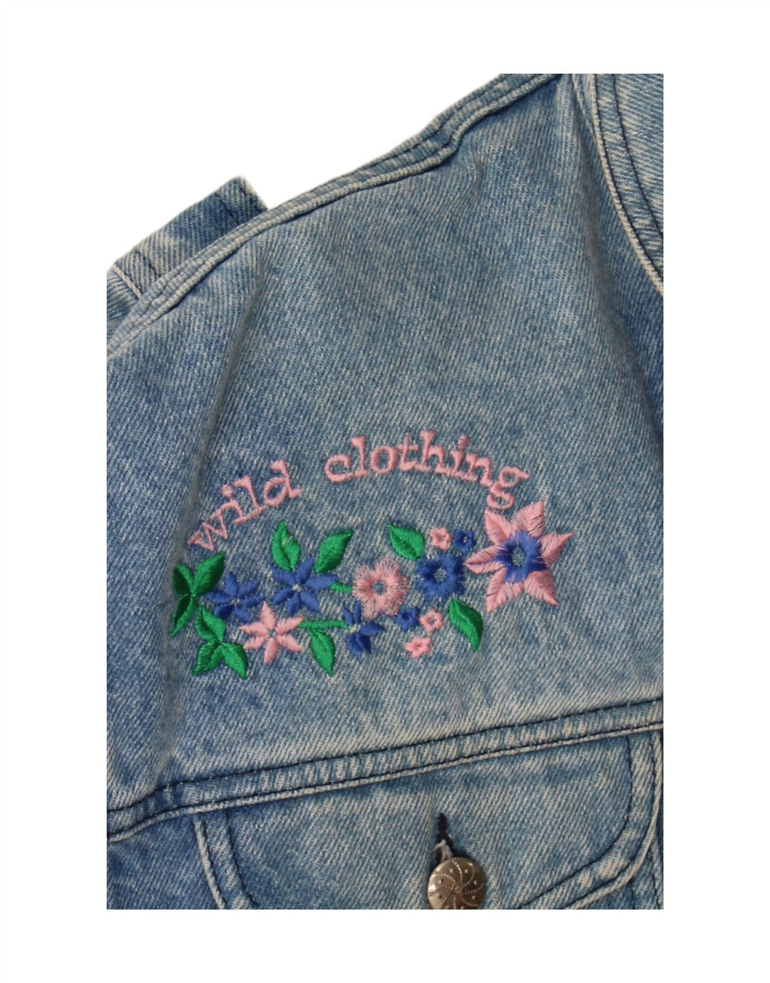 WILD Womens Crop Denim Jacket UK 14 Large Blue Floral Cotton
