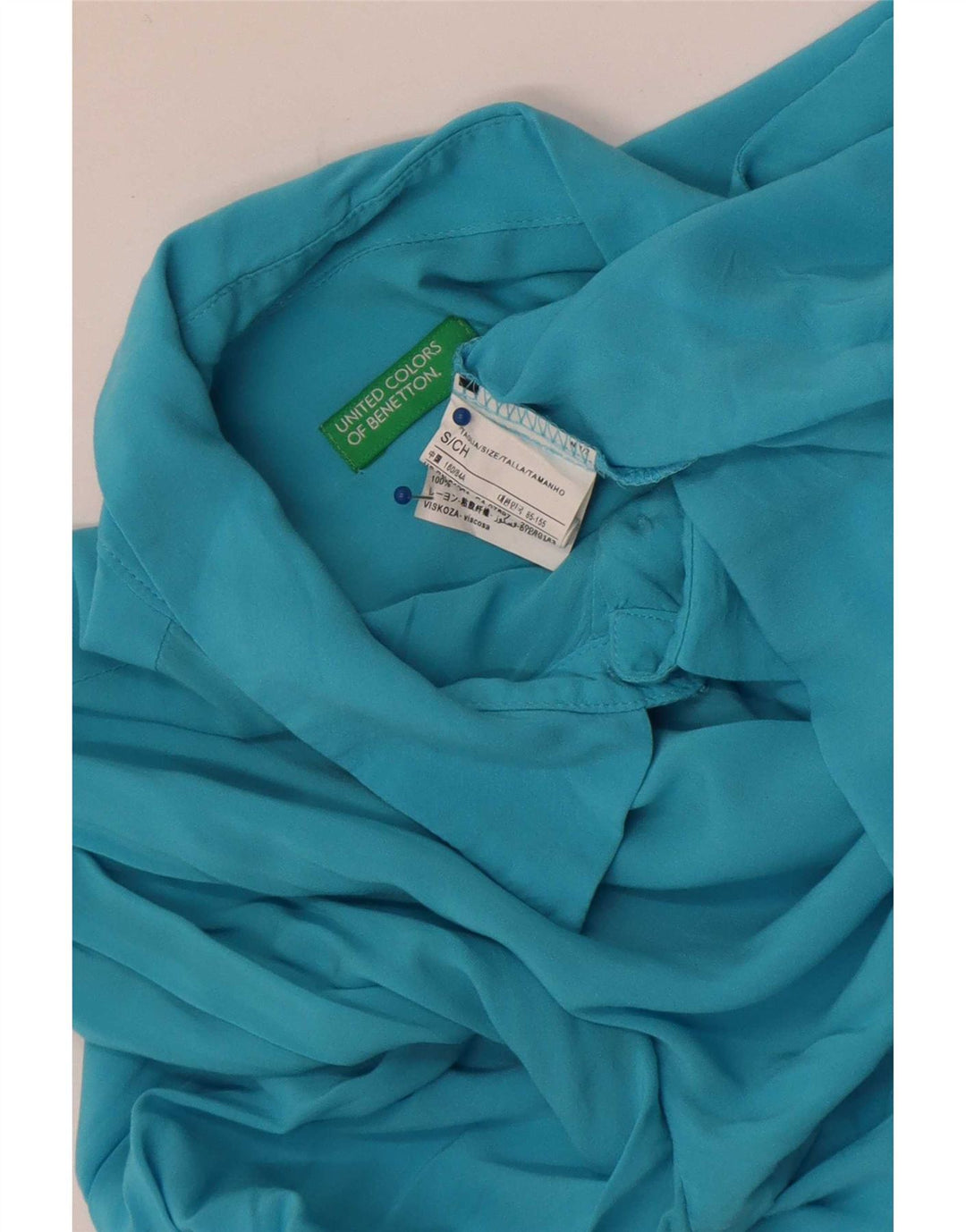 Benetton Damen-Hemd UK 10 Small Blaue Viskose