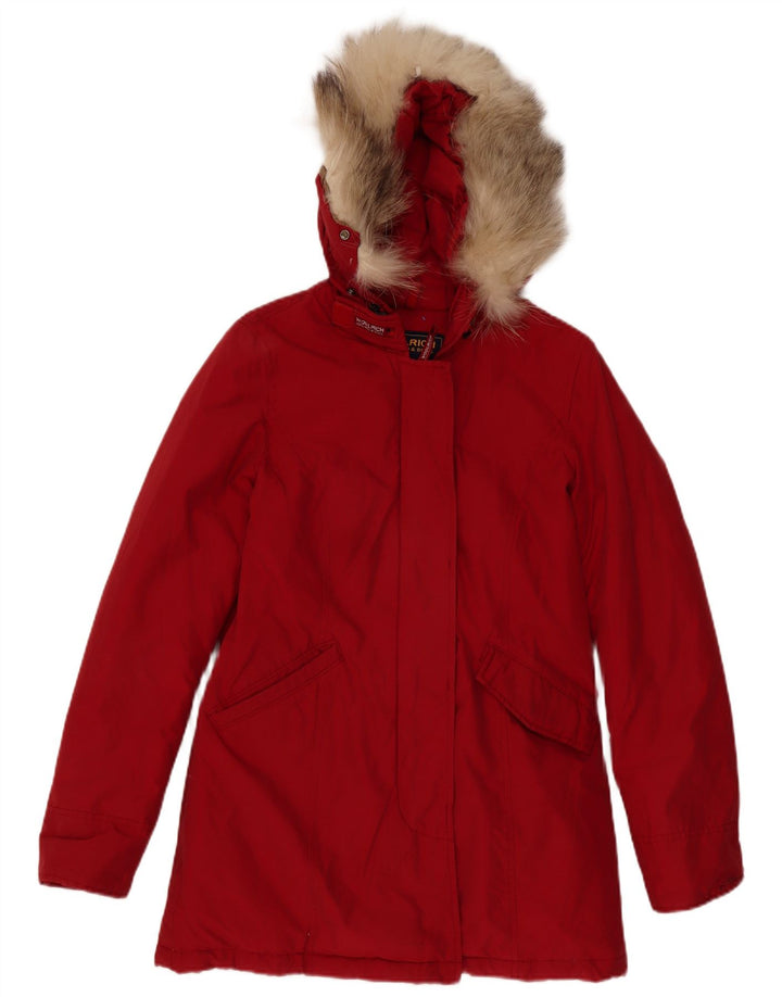 Woolrich Damen-Kapuzenübergroßer, wattierter Mantel, UK 10, Klein, Burgunderrot