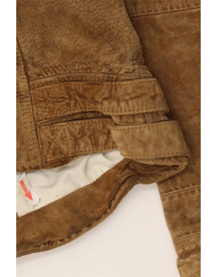 Zara Damen Crop Wildlederjacke UK 12 Medium Beige Leder
