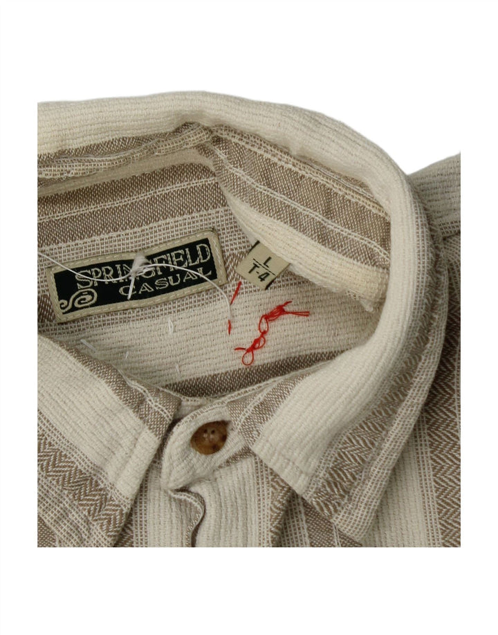 SPRINGFIELD Mens Casual Fit Graphic Flannel Shirt Large White Striped