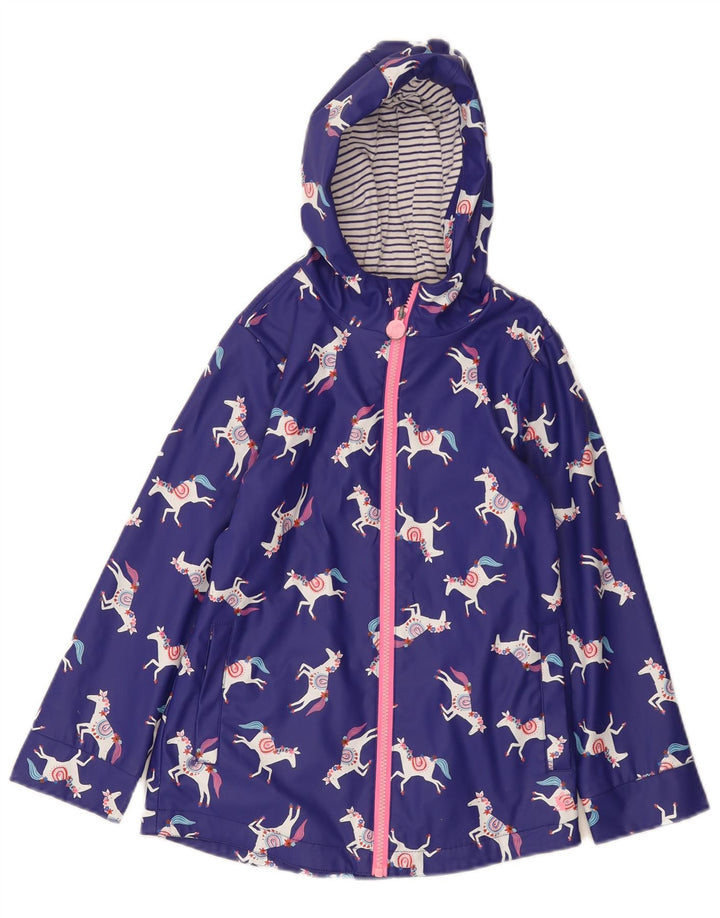 Joules Mädchen-Regenjacke mit abstraktem Muster, 7–8 Jahre, blauer Tierdruck