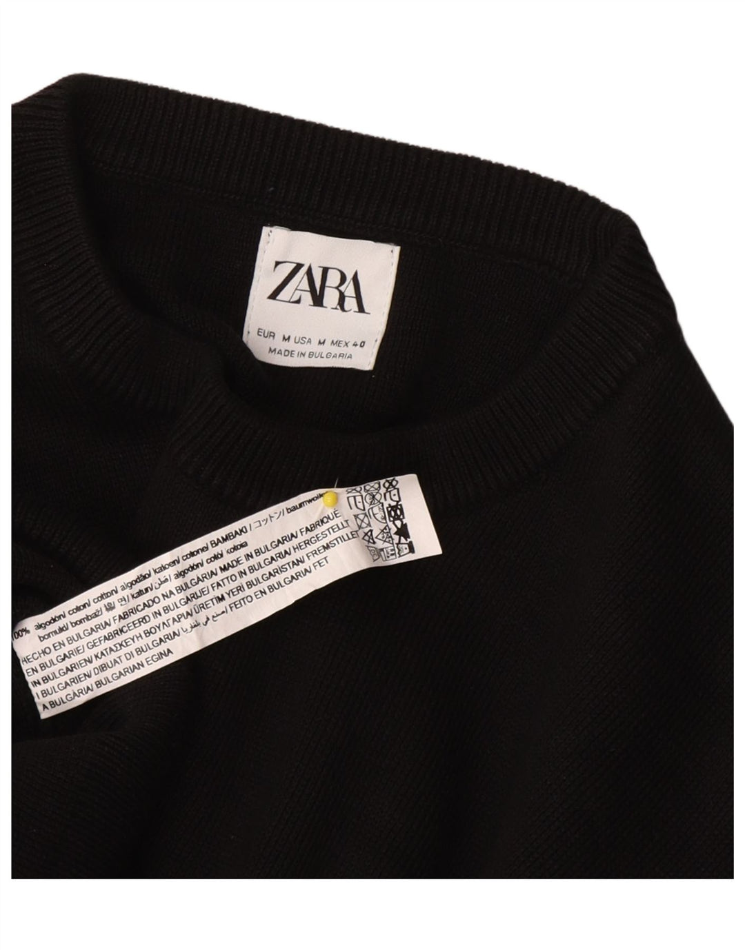 Zara Herren-Pullover mit Rundhalsausschnitt, mittlere schwarze Baumwolle