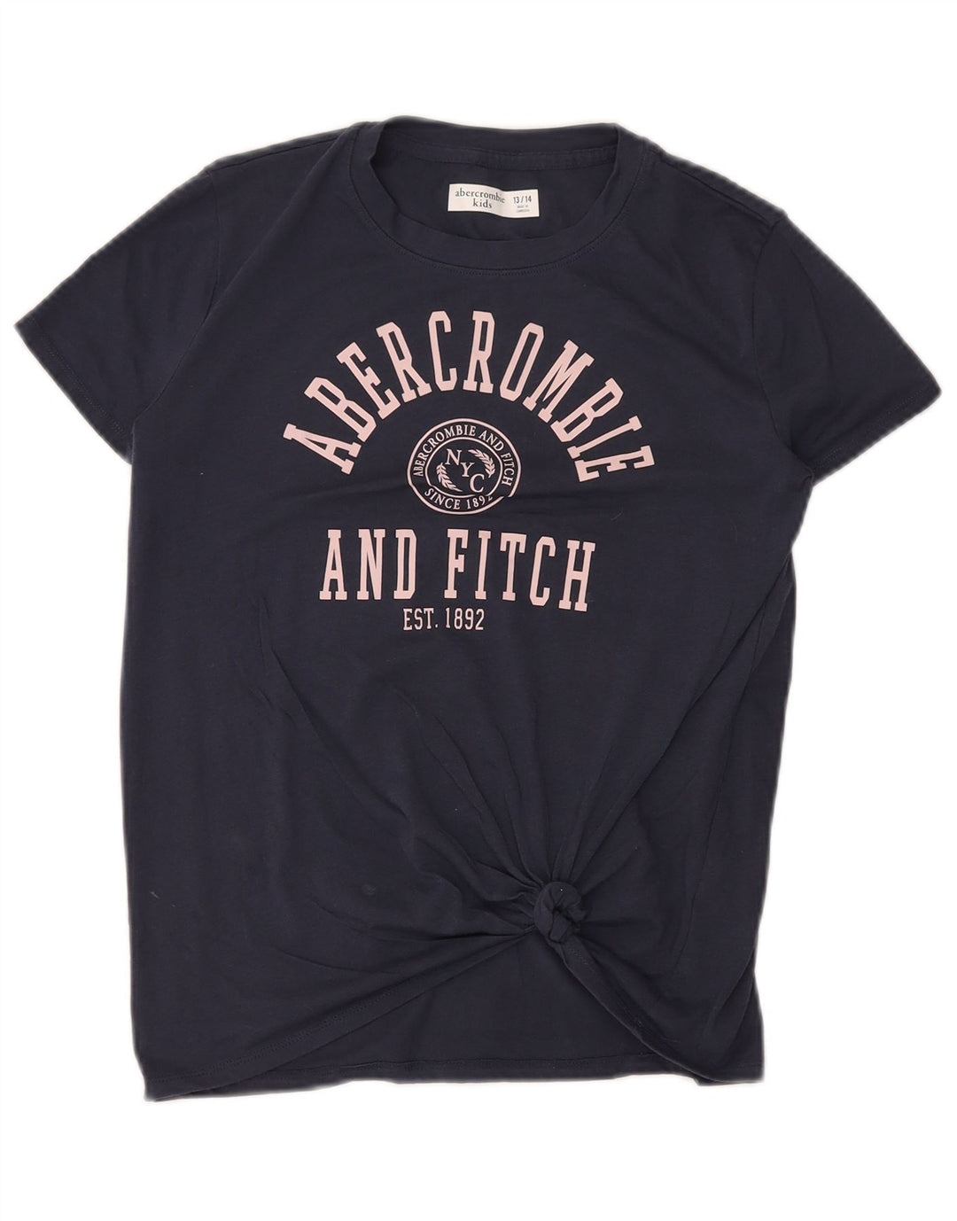 ABERCROMBIE & FITCH Grafik-T-Shirt-Oberteil für Mädchen, 13–14 Jahre, marineblaue Baumwolle
