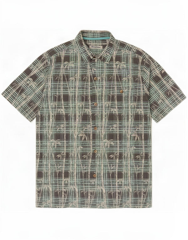 Tommy Bahama Herren-Hawaii-Hemd, kurzärmelig, groß, blaues Blumenmuster, Seide