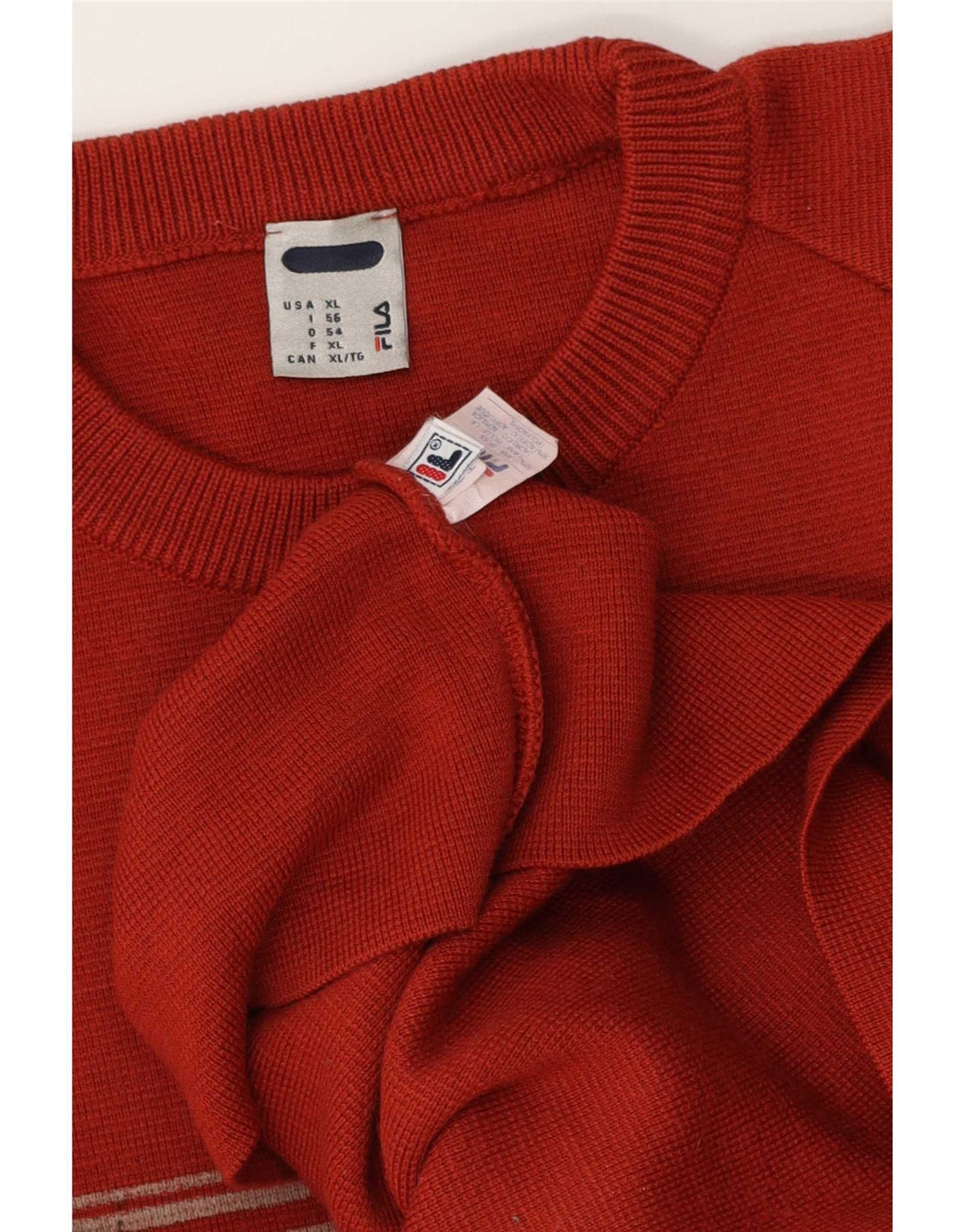 Fila Herren-Pullover mit Rundhalsausschnitt, XL, rote Wolle im Farbblockdesign