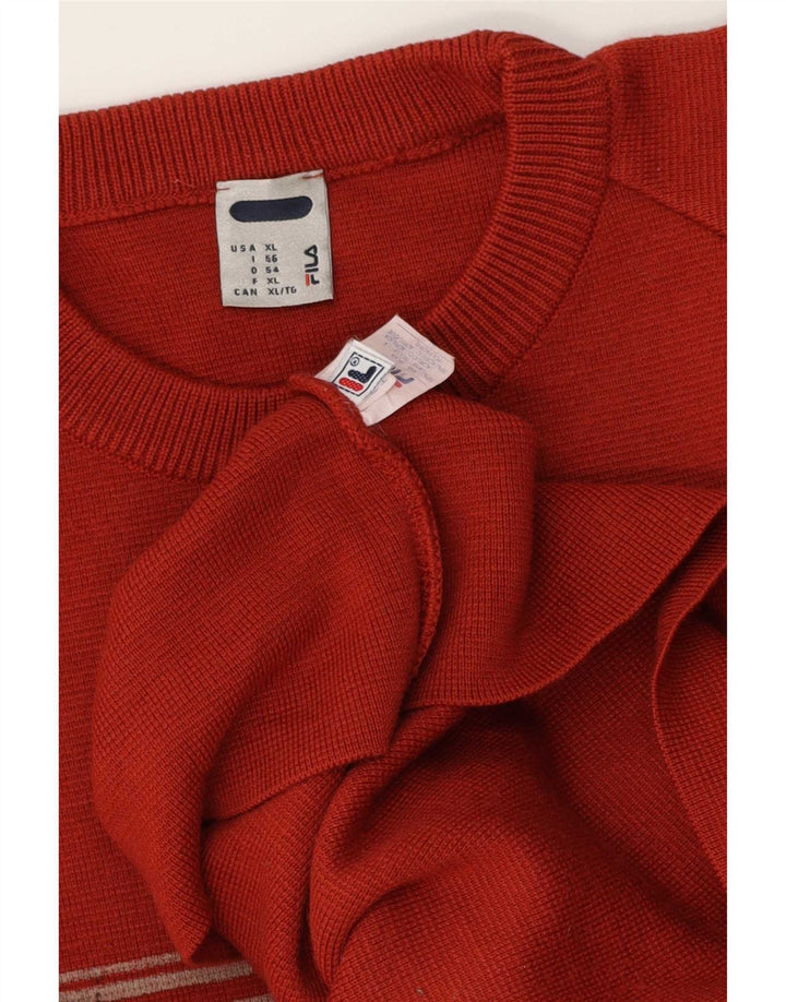 Fila Herren-Pullover mit Rundhalsausschnitt, XL, rote Wolle im Farbblockdesign