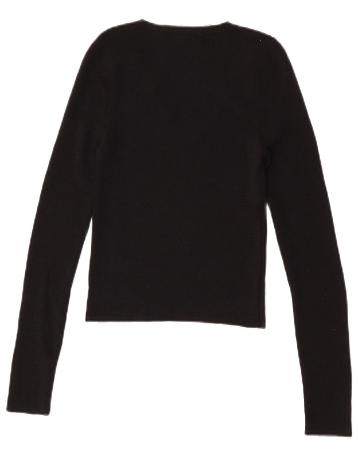 Zara Damen Crop Top Langarm UK 8 Small Schwarz Polyamid