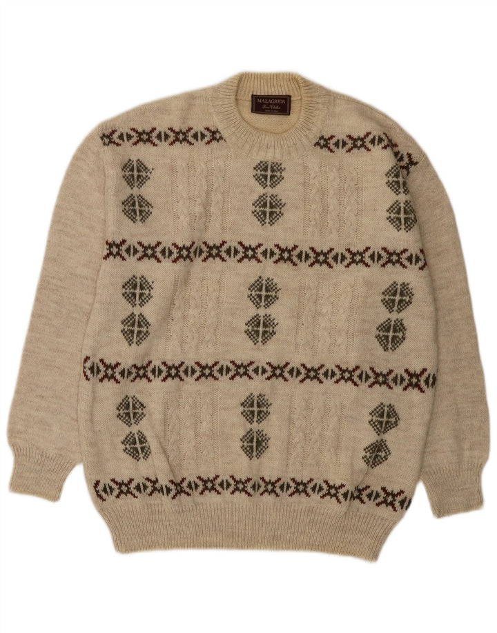 MALAGRIDA Herren-Pullover mit Rundhalsausschnitt, Größe L, Beige, Fair Isle