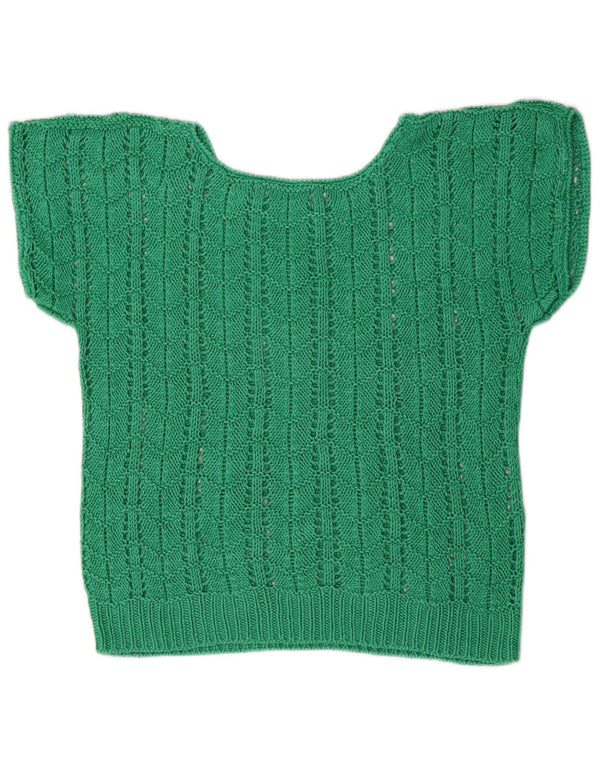 Vintage Damen Kurzärmeliger Pullover mit U-Boot-Ausschnitt UK 14 Mittelgrün