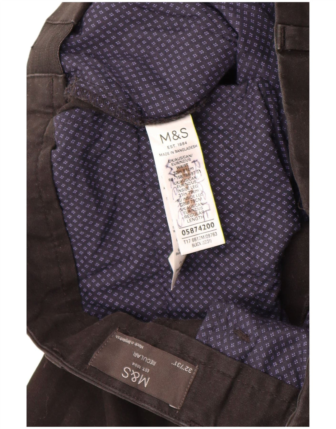 Marks & Spencer Herren-Chinohose mit normaler Passform, W32, L31, schwarze Baumwolle