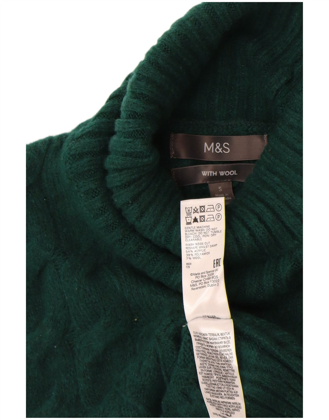 MARKS & SPENCER Rollkragenpullover für Damen, Gr. 10, Small, Grün, Acryl
