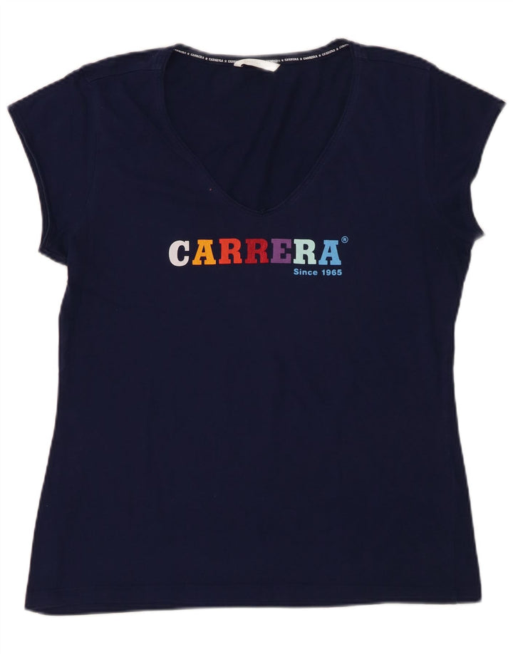 CARRERA Damen Grafik T-Shirt Top UK 18 XL Marineblau Baumwolle