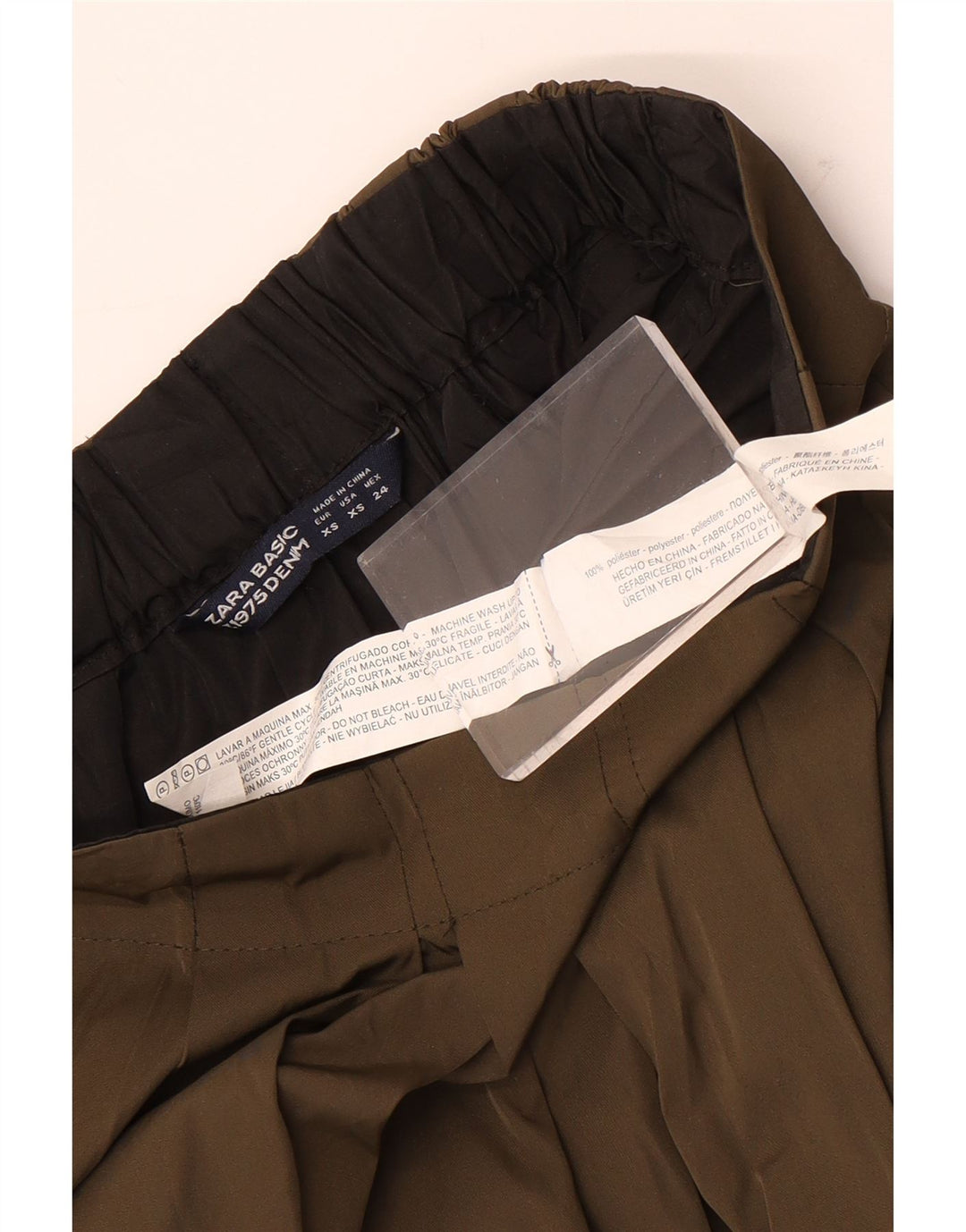 Zara Damen High Waist Flared Rock XS W24 Khaki Polyester
