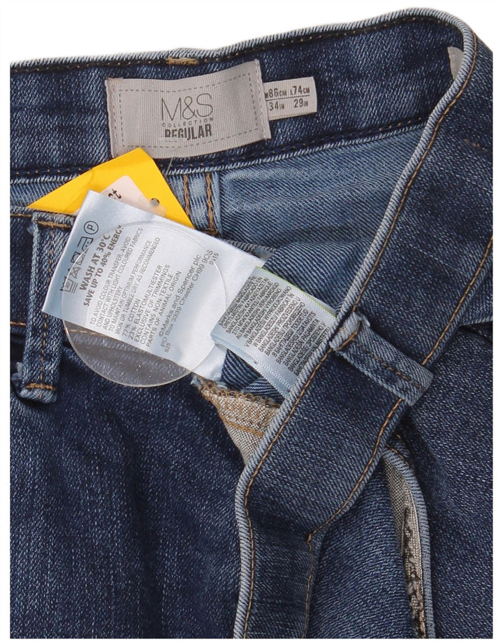 Marks & Spencer Herren Regular Straight Jeans W34 L29 Blaue Baumwolle