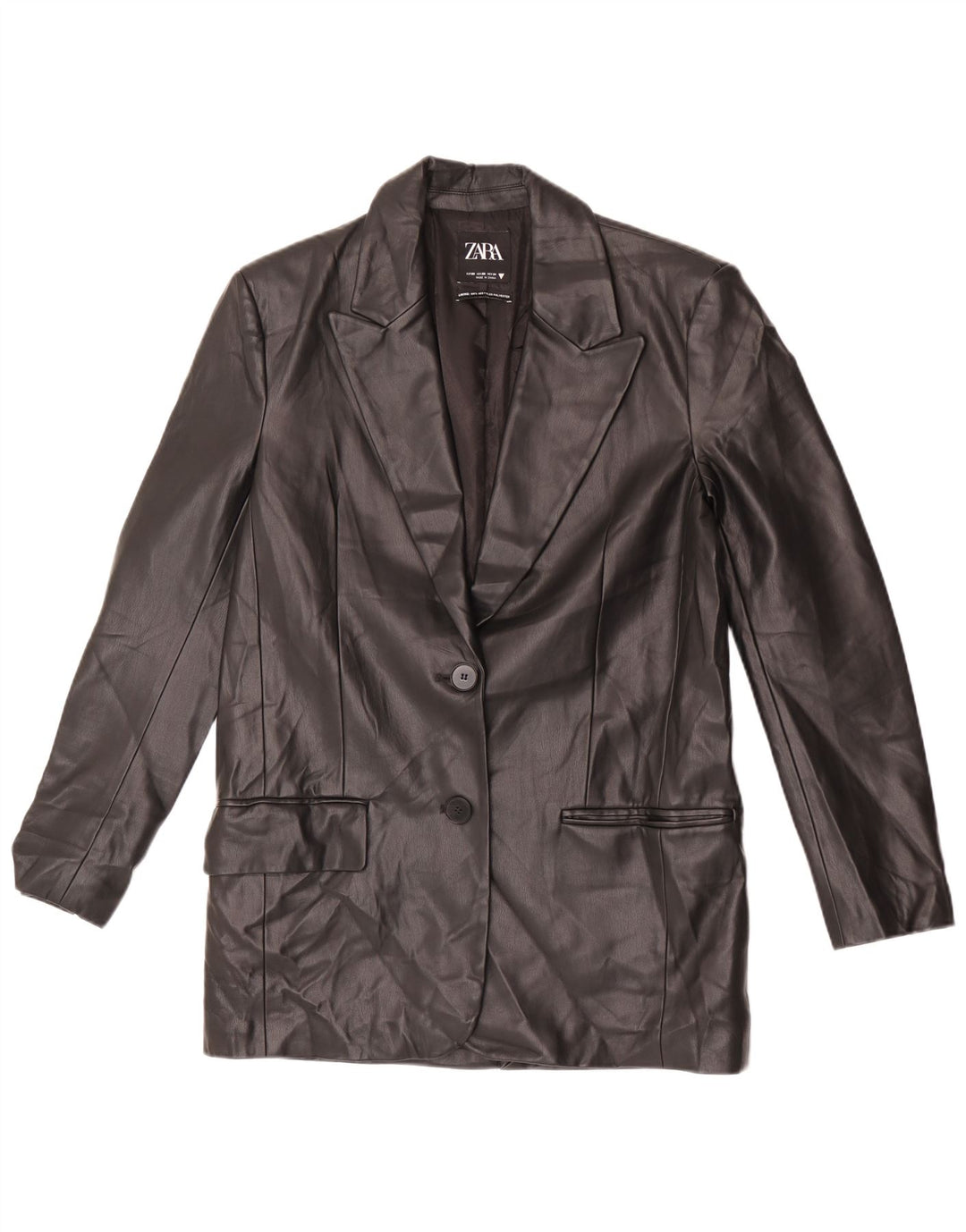 Zara Damen-Blazer, übergroß, 2 Knöpfe, Kunstleder, Gr. 6, XS, Schwarz